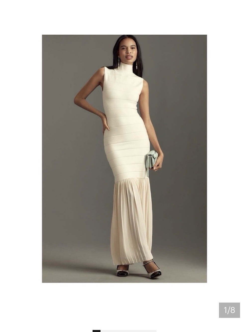 Anthropologie Cream Two-Tone Fitted Maxi Dress